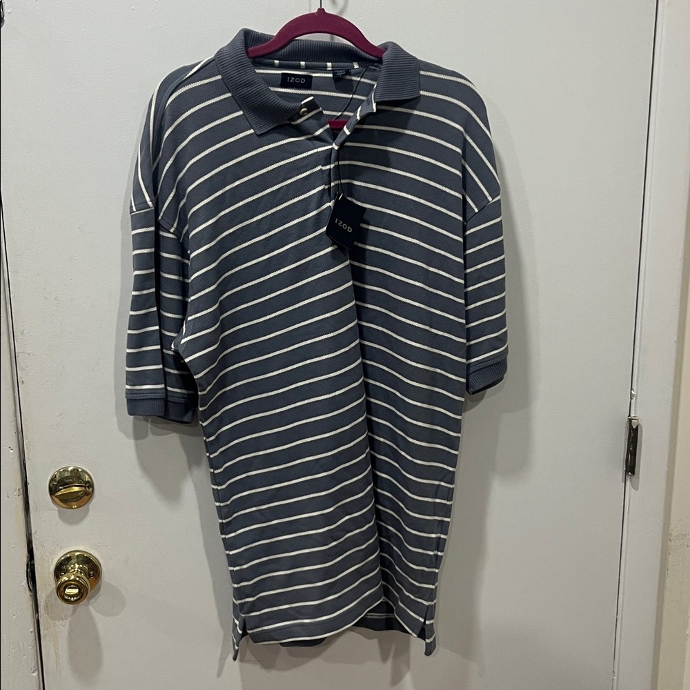 Izod Navy and Cream Striped Polo Shirt